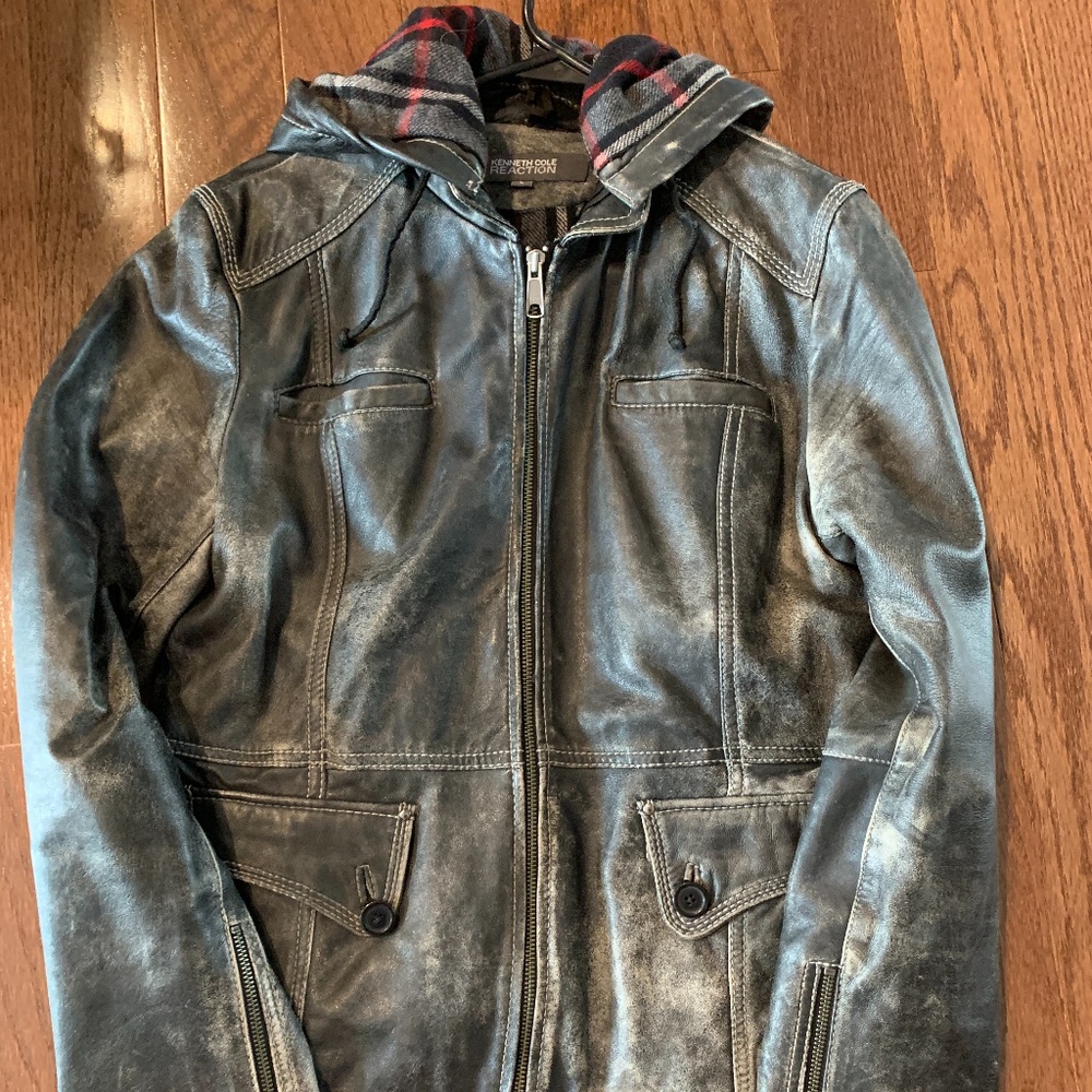 Kenneth Cole Reaction Leather Jacket With Hood